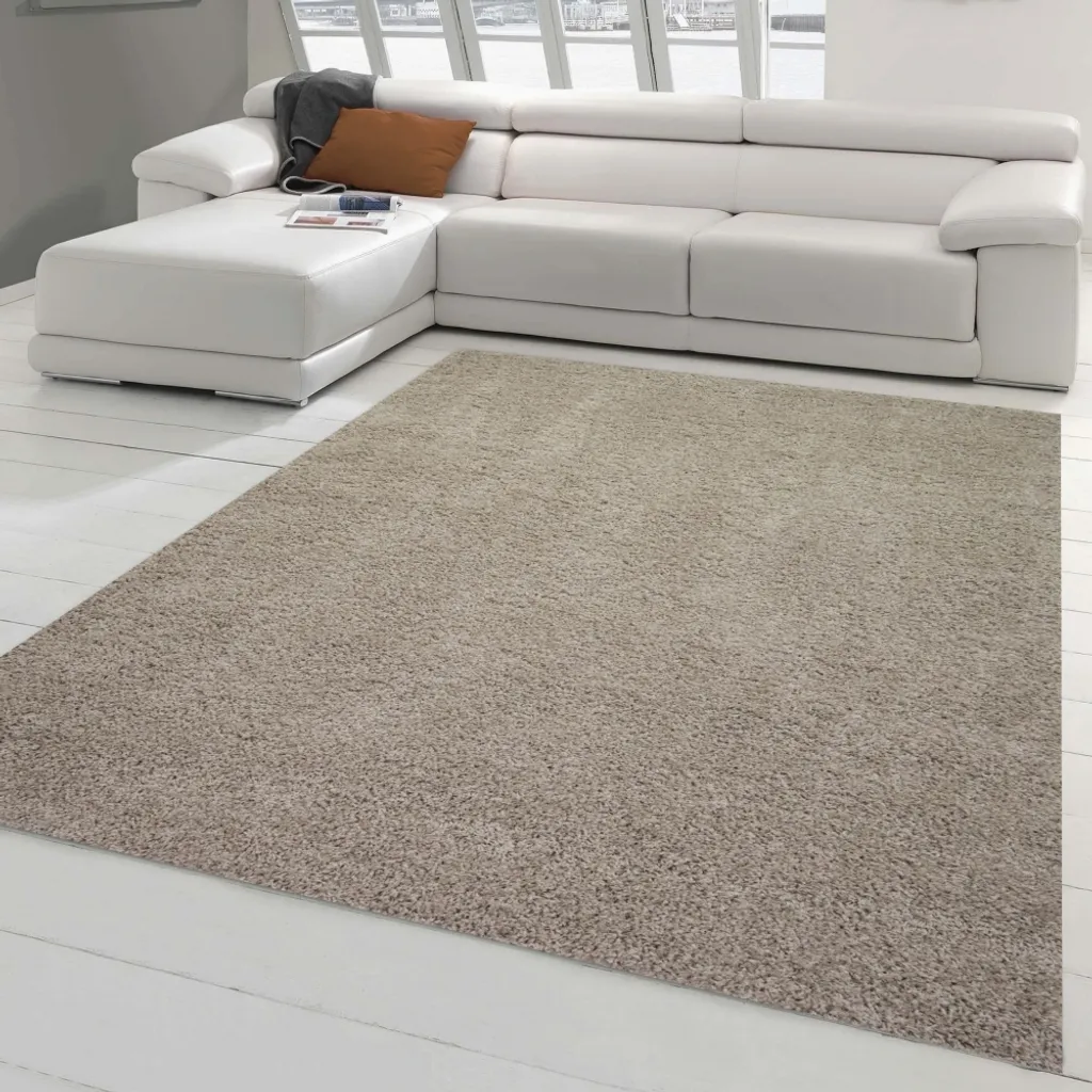 Tapis shaggy moelleux beige rond 120 cm - Descente de lit cocooning