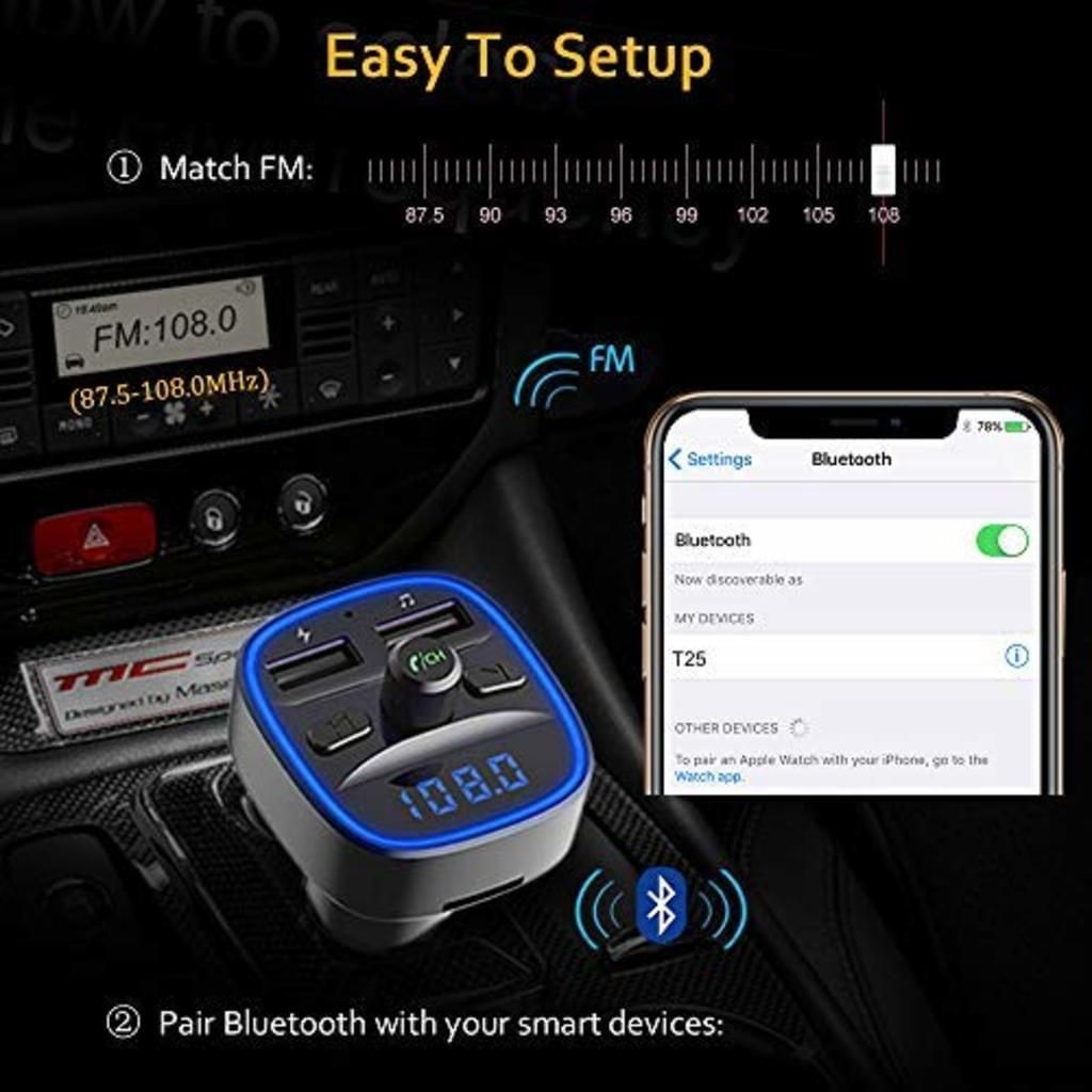 Ciskotu Auto Bluetooth FM Transmitter, Drahtloser Radio Kfz-Empfänger  Adapter KFZ Adapter