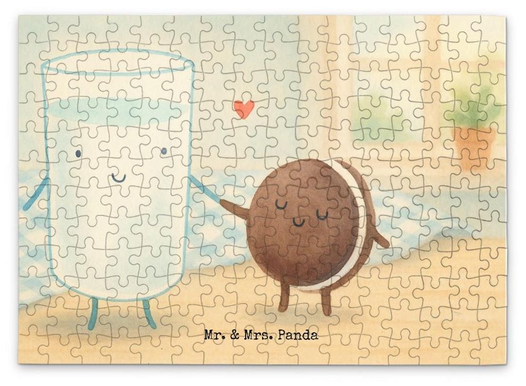 Mr. & Mrs. Panda Puzzle Milch Keks Design 192 Teile - Weiß - Geschenk, Geduldspiel, 2000, 1000, Kaffee, Cookie, Kekse, 1500, Milk, 500, Lustige Sp...
