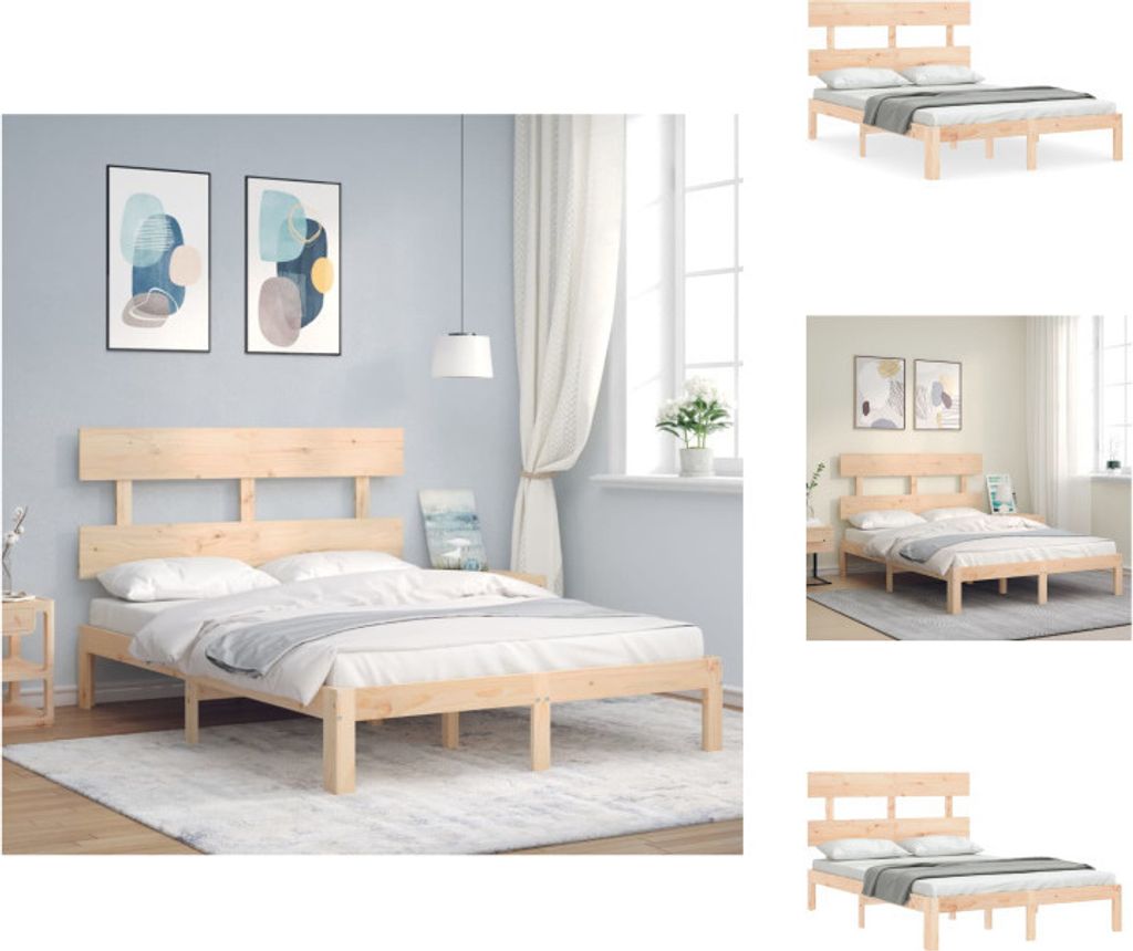vidaXL Massivholzbett mit Kopfteil 140x200 cm - Betten & Bettgestelle