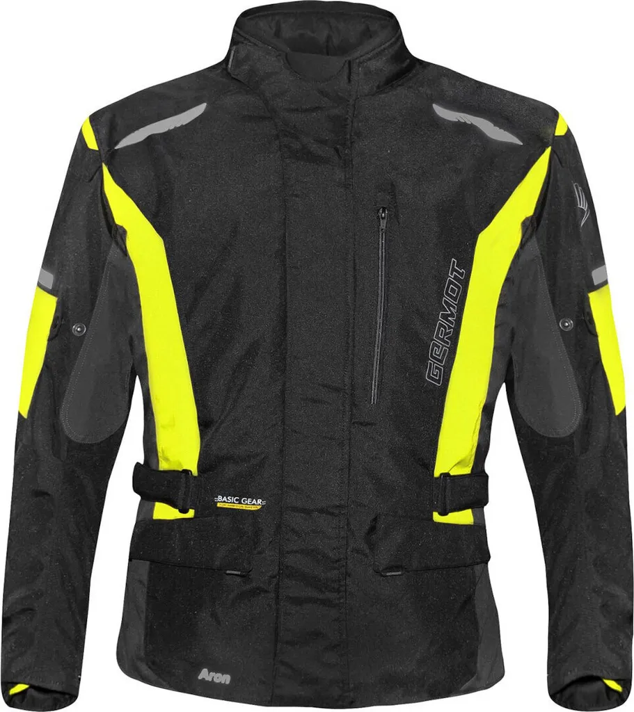 Blouson moto enfant imperméable Germot Aron en textile noir et néon
