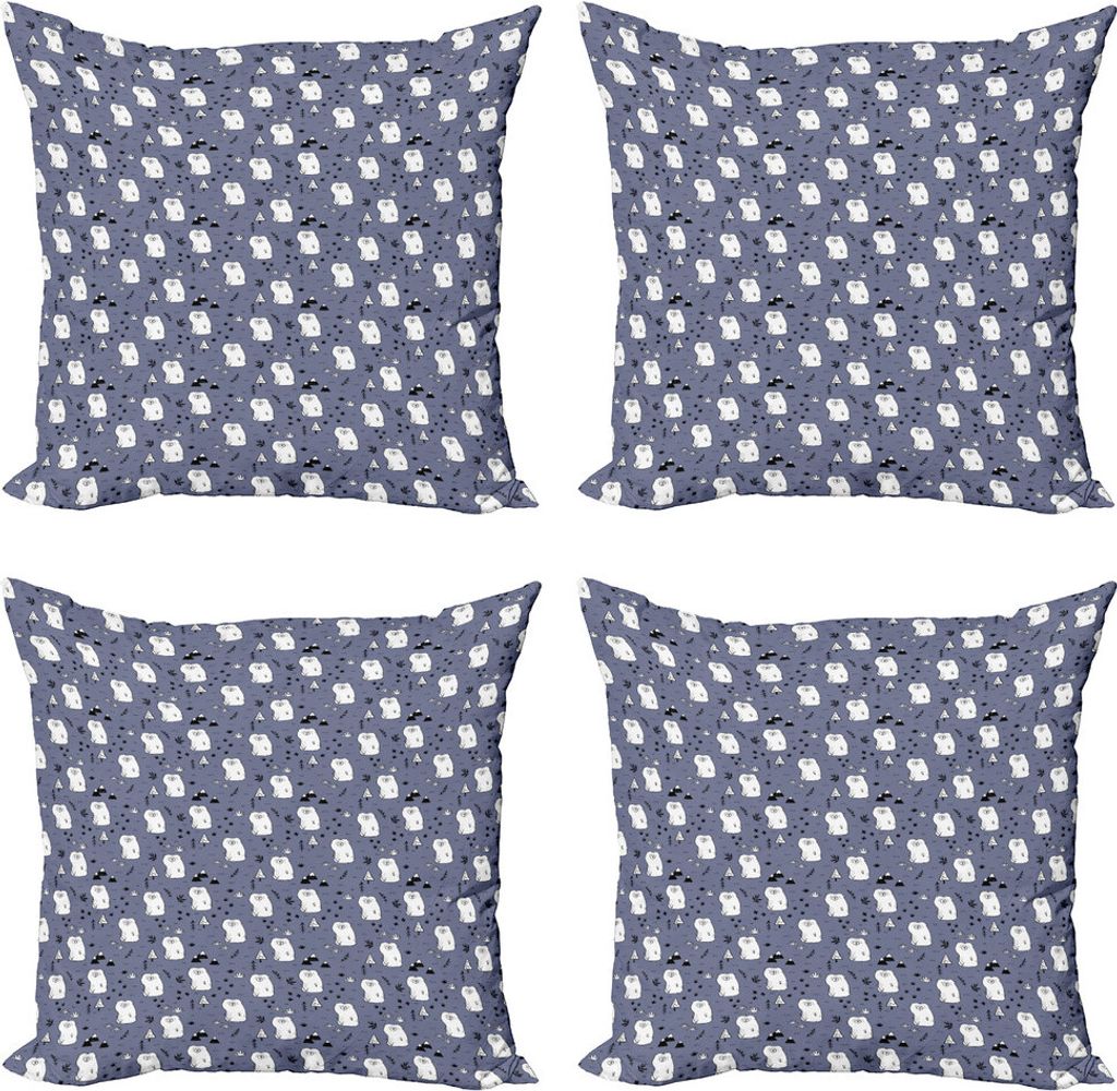 ABAKUHAUS Eisbär Kissenbezug Set (4 Stück), Arctic Gebirgsbaum, Moderner Doppelseitiger Digitaldruck, 60 cm x 60 cm, Ceil Blau Weiß