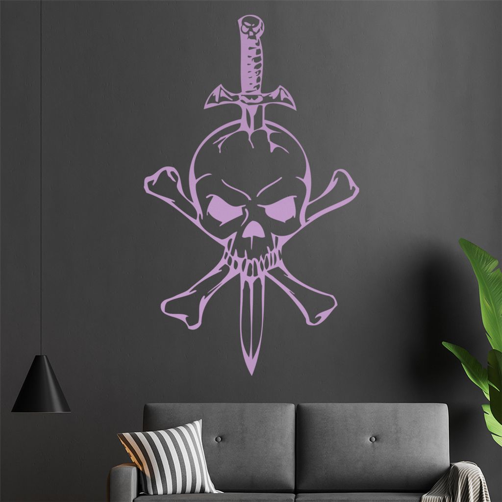 Schädel mit Dolch Wandtattoo in 6 Größen - Wandaufkleber Wall Sticker - Dekoration, Küche, Wohnzimmer, Schlafzimmer, Badezimmer