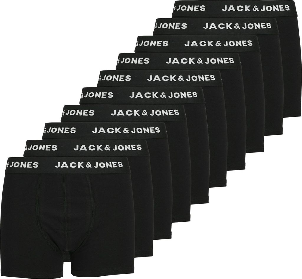 JACK&JONES Jungen Boxershorts, 10er Pack - JACHUEY TRUNKS, Baumwoll-Stretch, Logobund Schwarz 140