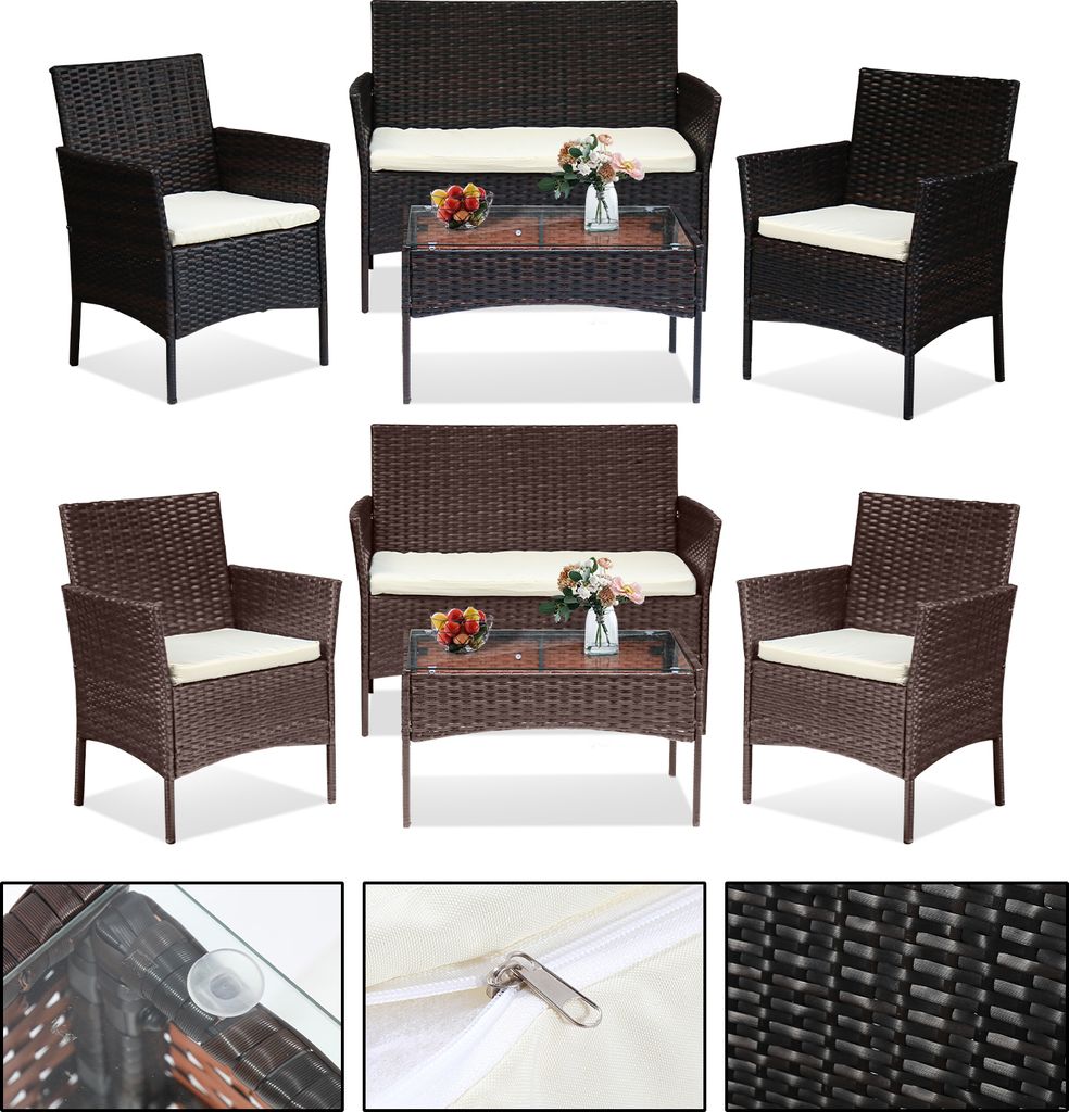 TolleTour Gartenmöbel Set, Braun, Balkonmöbel mit Kissen, Polyrattan Balkonset mit Sessel und Tisch, Sitzgruppe Terrassenmöbel Rattanmöbel für...