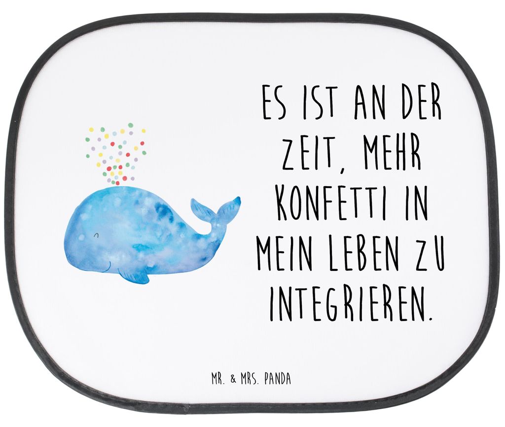 Mr. & Mrs. Panda Hitzeschutz Auto Wal Konfetti - Weiß - Geschenk, Abnehmen, Sonnenblende, Sonnenschutz für Autoscheiben, Geburtstag, Meer, Wale, ...