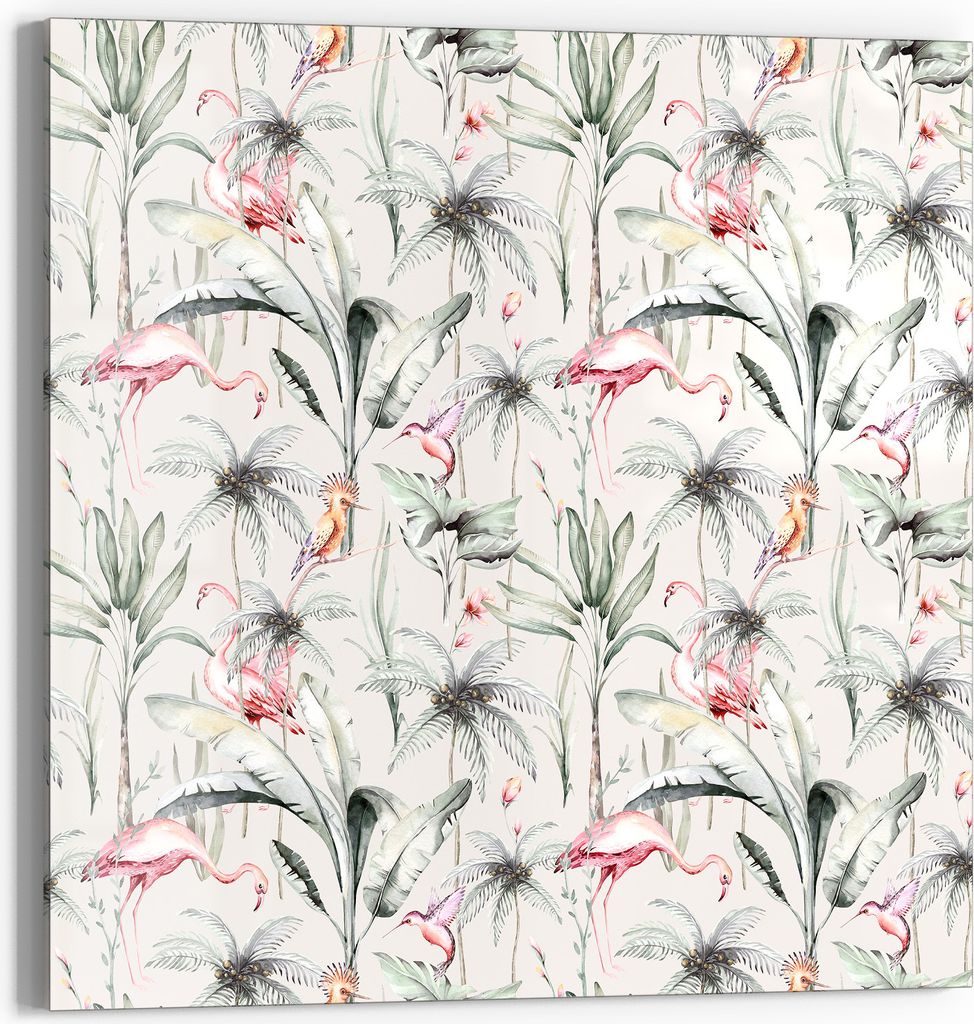 DEQORI Glasbild Echtglas 30x30 cm 'Flamingo Grünland' Wandbild Bild modern Deko