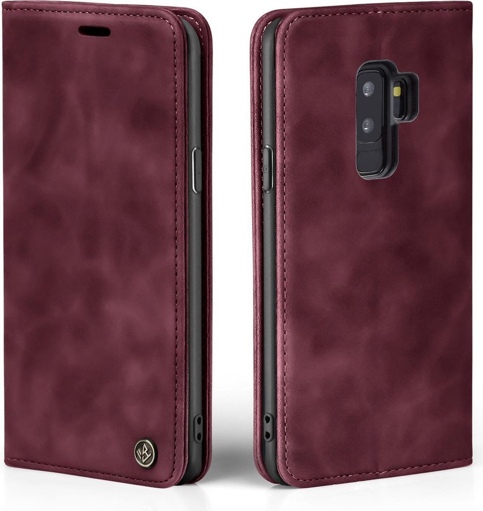 Handy Hülle für Samsung Galaxy S9+ Klapphülle Bookcase Flip Cover Handy Tasche Etui Farbe: Weinrot