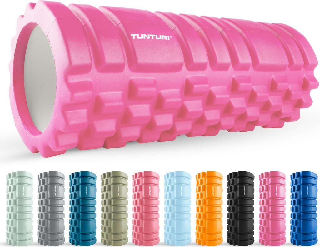 Tunturi Yoga Grid Foam Roller - fazienrolle rücken wirbelsäule - 33 cm lang in Rosa- fitness rolle - Rücken rolle - Inkl. e Fitness-App