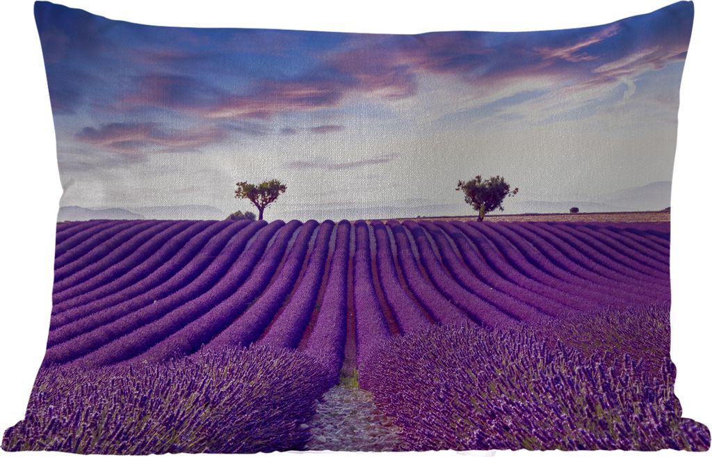 MuchoWow Outdoor Kissen - Lavendel - Natur - Lila - Bäume - Blumen - 60x40 cm - Wetterfest - Lounge Kissen - Zierkissen - Kissen für Innenräume