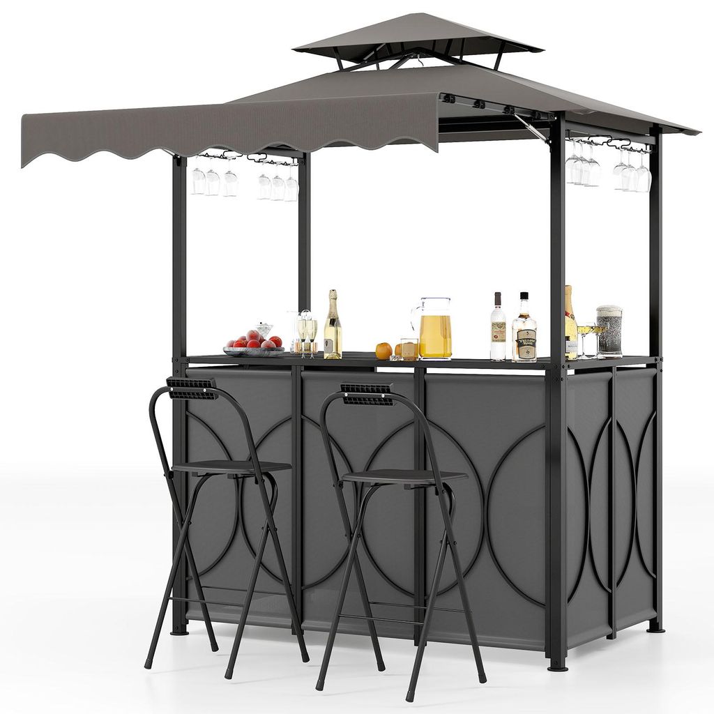 COSTWAY Padiglione barbecue 3 pezzi con bar e 2 sgabelli, Immagine del prodotto 