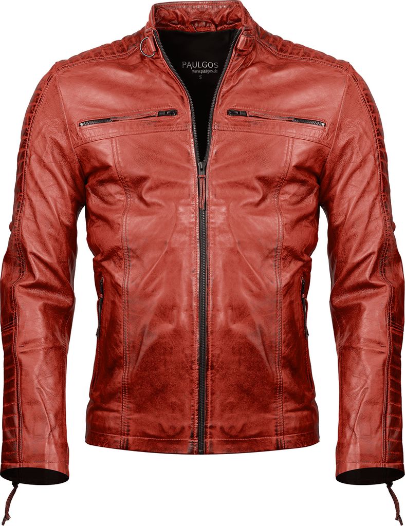 PAULGOS Herren Lederjacke Echtes Leder Jacke Echtleder Übergangsjacke Fashion in 5 Farben Gr. S-7XL Design 1