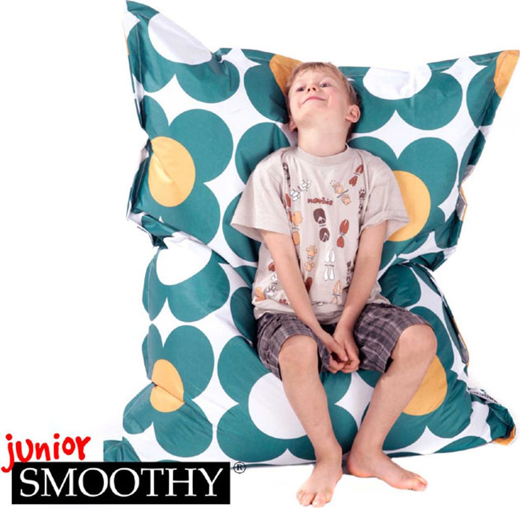 Smoothy Nightflower Junior Sitzsack Outdoor wasserfest in Grün-Gelb – Bequemes Kinder Sitzkissen, 140x110 cm, waschbarer Baumwoll-Bezug