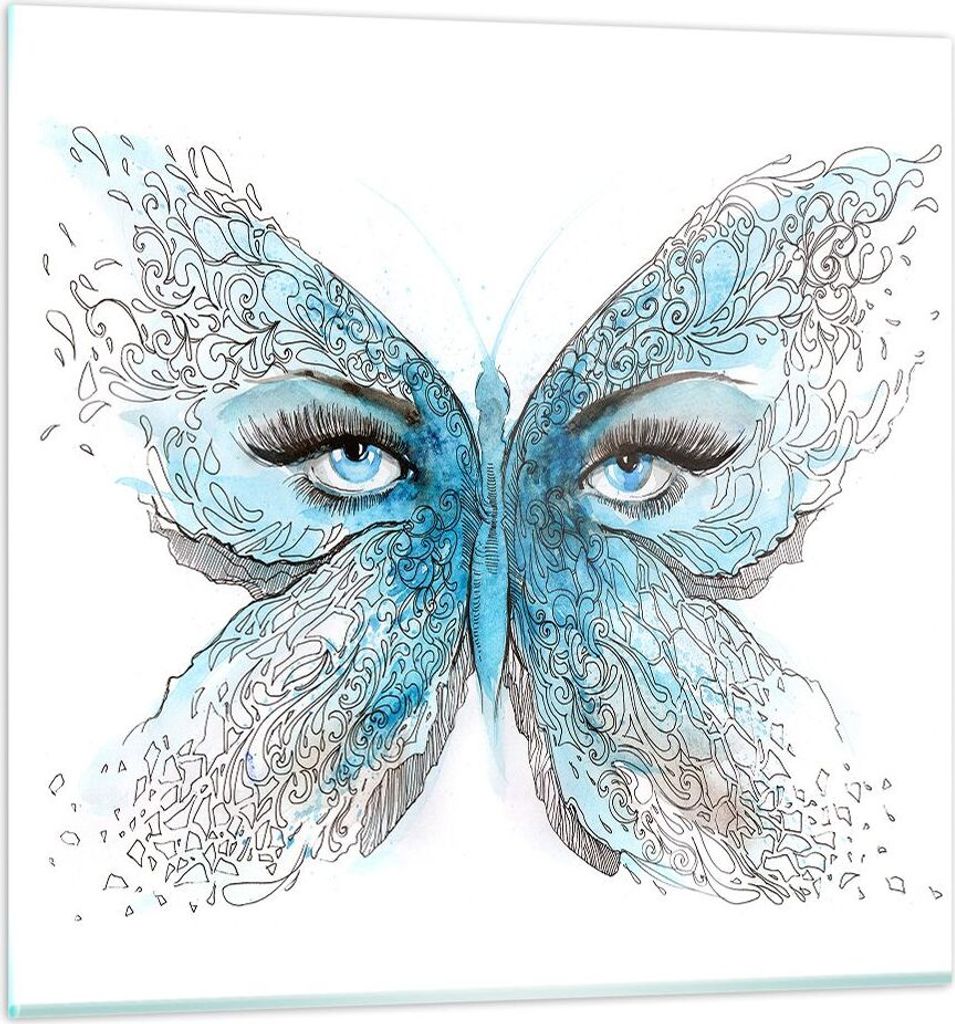 Bilder auf glas - Illustration Gesicht Schmetterling Wimper - 50x50cm - Glasbilder - Wandbilder - Kunstdruck - Wanddekoration aus Glas - Glas Bilde...