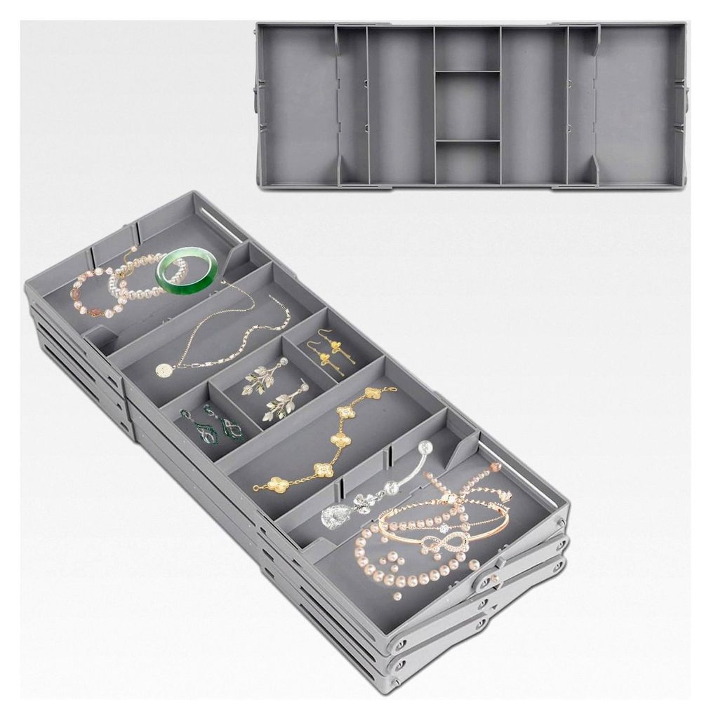 Schubladenorganisator mit 3 Ebenen, zusammenklappbar, ausziehbar und erweiterbar, mit verstellbaren Fächern, Schreibtisch-Organizer für Büro und...