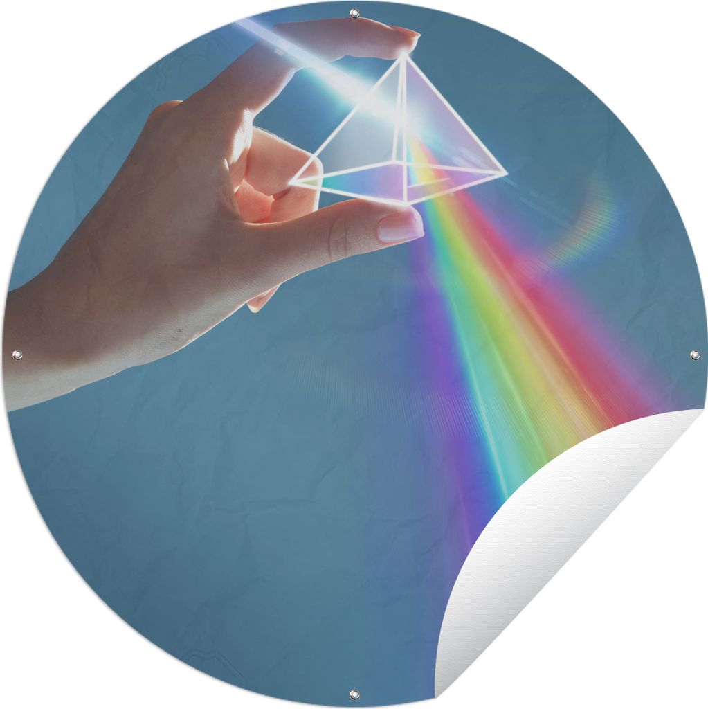 MuchoWow Gartenposter Outdoor-Poster Rund Regenbogen erscheint durch Prisma Ø 60 cm Gartendeko Rundes Poster draußen