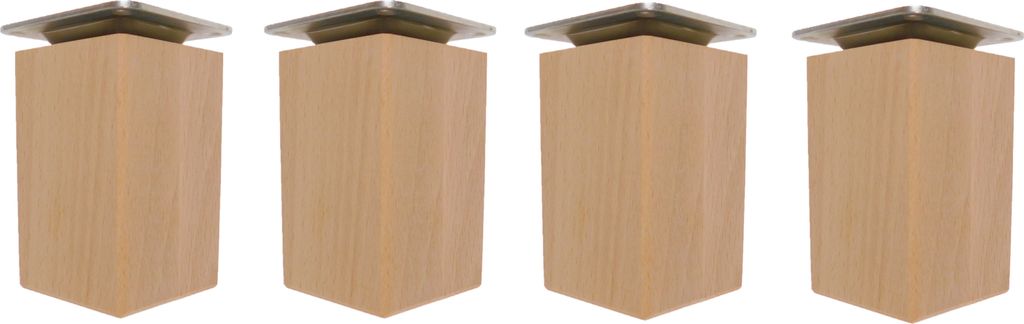 4x Möbelfüße Holz 8 cm quadratisch 5x5 cm roh inkl. M8-Schraube + Montageset + Filzgleiter – Buche Massivholz