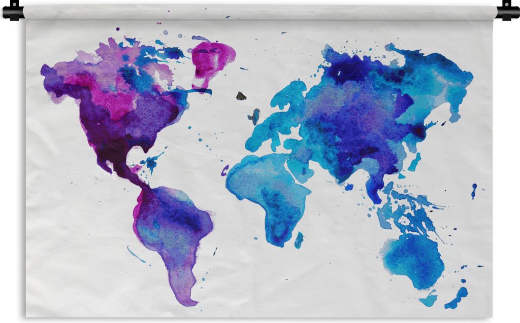 MuchoWow Wandteppich Wandbehang Weltkarte - Aquarell - Lila - Kinder - Jungen - Mädchen 90x60 cm Tapisserie Dekoration Wandtuch - Wandskulpturen...