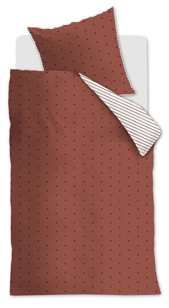 vtwonen Renforcé-Bettwäsche-Garnitur Striped Hearts Farbe Terra Größe 155x220+80x80