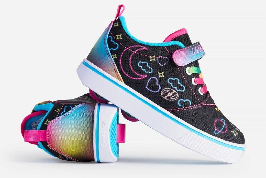Heelys X2 Pro 20 Prints Schwarz / Pink / Mehrfarbige Doppelrollen-Rollschuhe mit ABEC 5 Kugellagern, EVA-Dämpfung und abnehmbaren Rollen