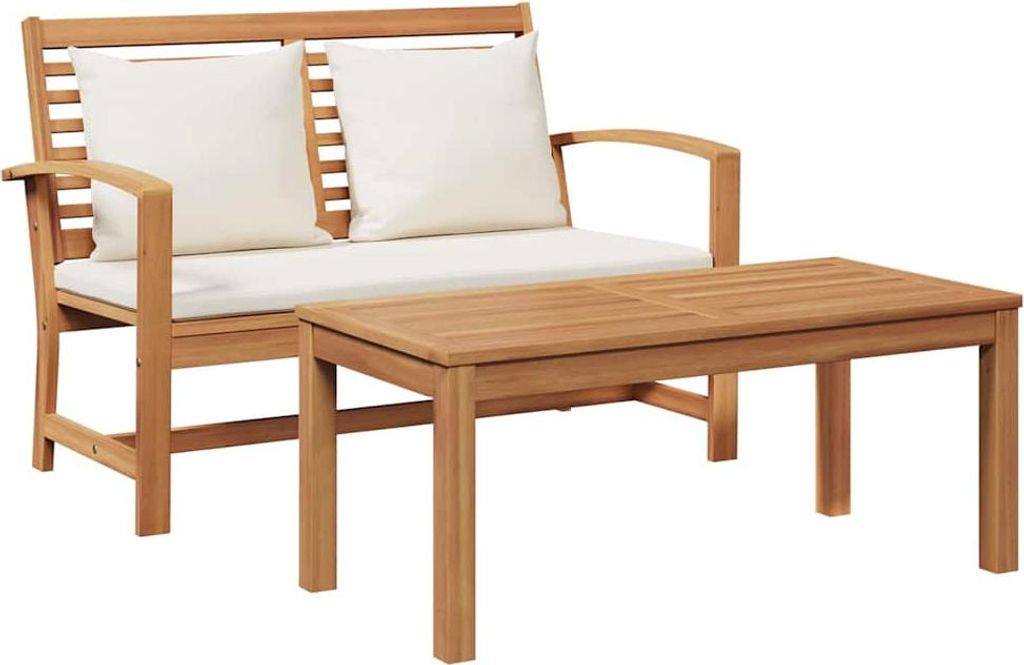 vidaXL Gartenbank- und Tischset mit Polster 2 Stück Braun und Creme