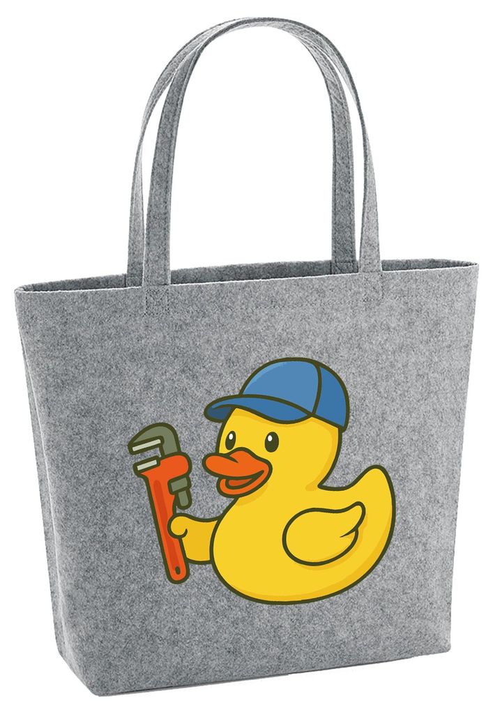 Huuraa Filzshopper Quietscheente Installation Comic Gummiente 22 Liter Grey Melange Filztasche Geschenkidee