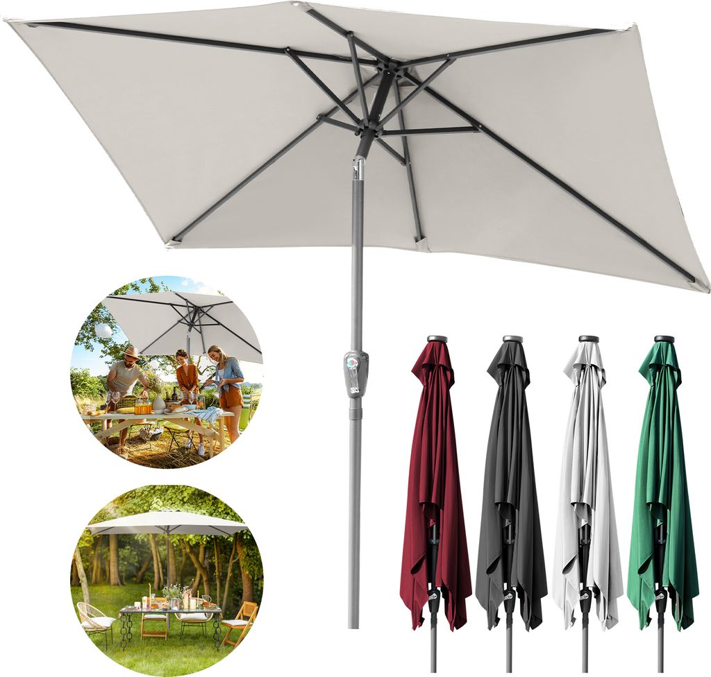 TolleTour Sonnenschirm Rechteckig,Kurbel Knickbar Eisen Balkonschirm Marktschirm,neigbar,1.4x2.1m,Beige