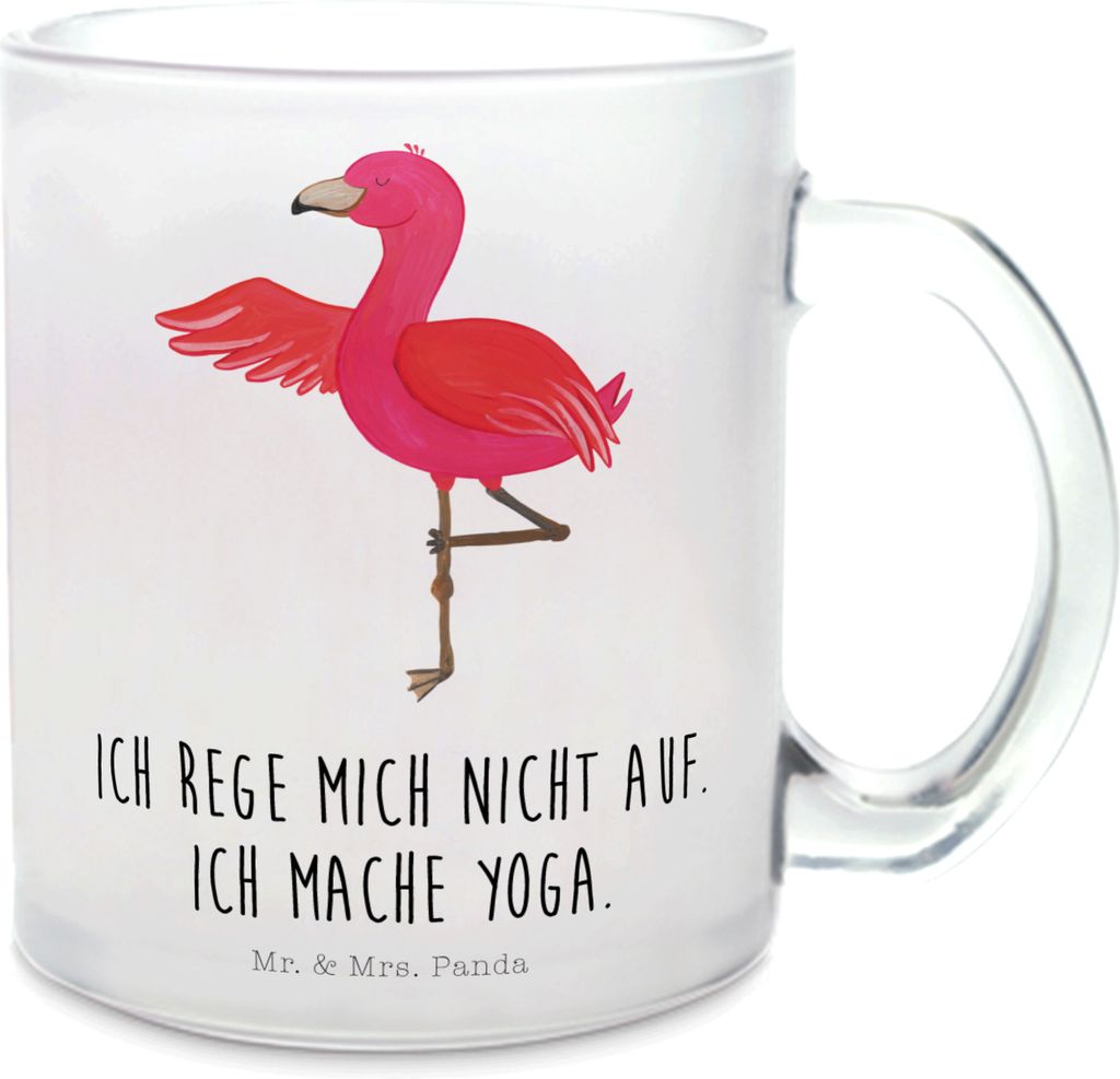 Mr. & Mrs. Panda Haferl Flamingo Yoga - Transparent - Geschenk, Rosa, Achtsamkeit, Yogi, Teetasse, Häferl, Teeglas, Meditieren, Namaste, Tee Tasse...