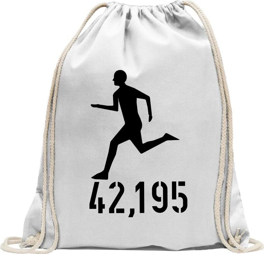 Kiwistar - Turnbeutel - weiss - 42,195 Laufen - Fun Rucksack Sport Beutel Gymsack Baumwolle mit Ziehgurt