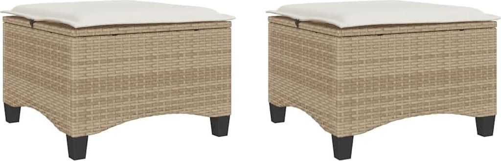 Gartenhocker mit Kissen 2 Stk. Beige 55x55x36 cm Poly Rattan