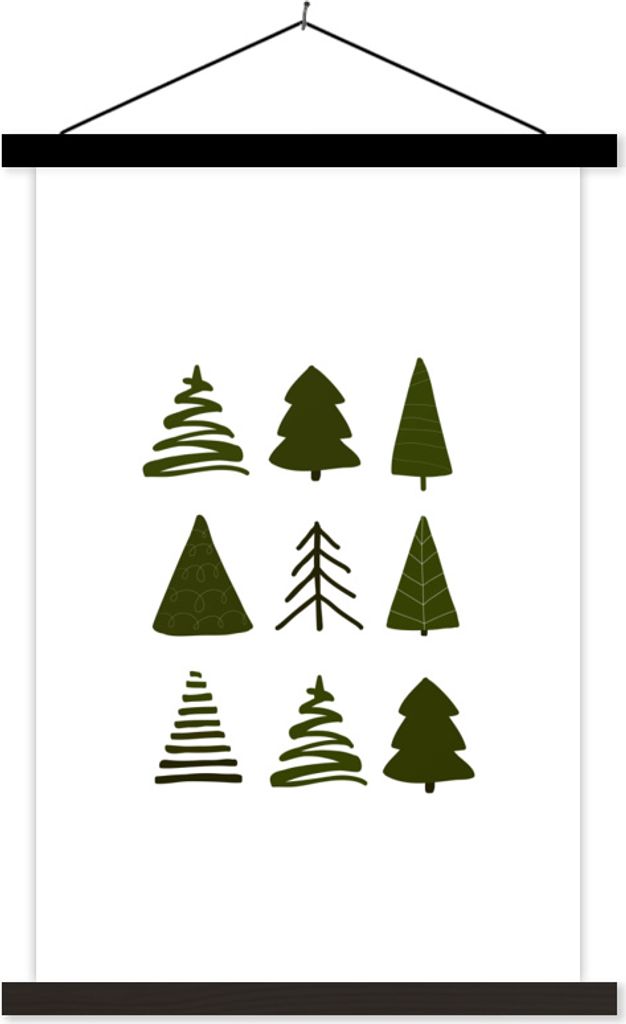 MuchoWow Textilposter Weihnachtsbäume - Schablonen - weiß 60x90 cm mit schwarzem Rahmen - Poster Wohnzimmer