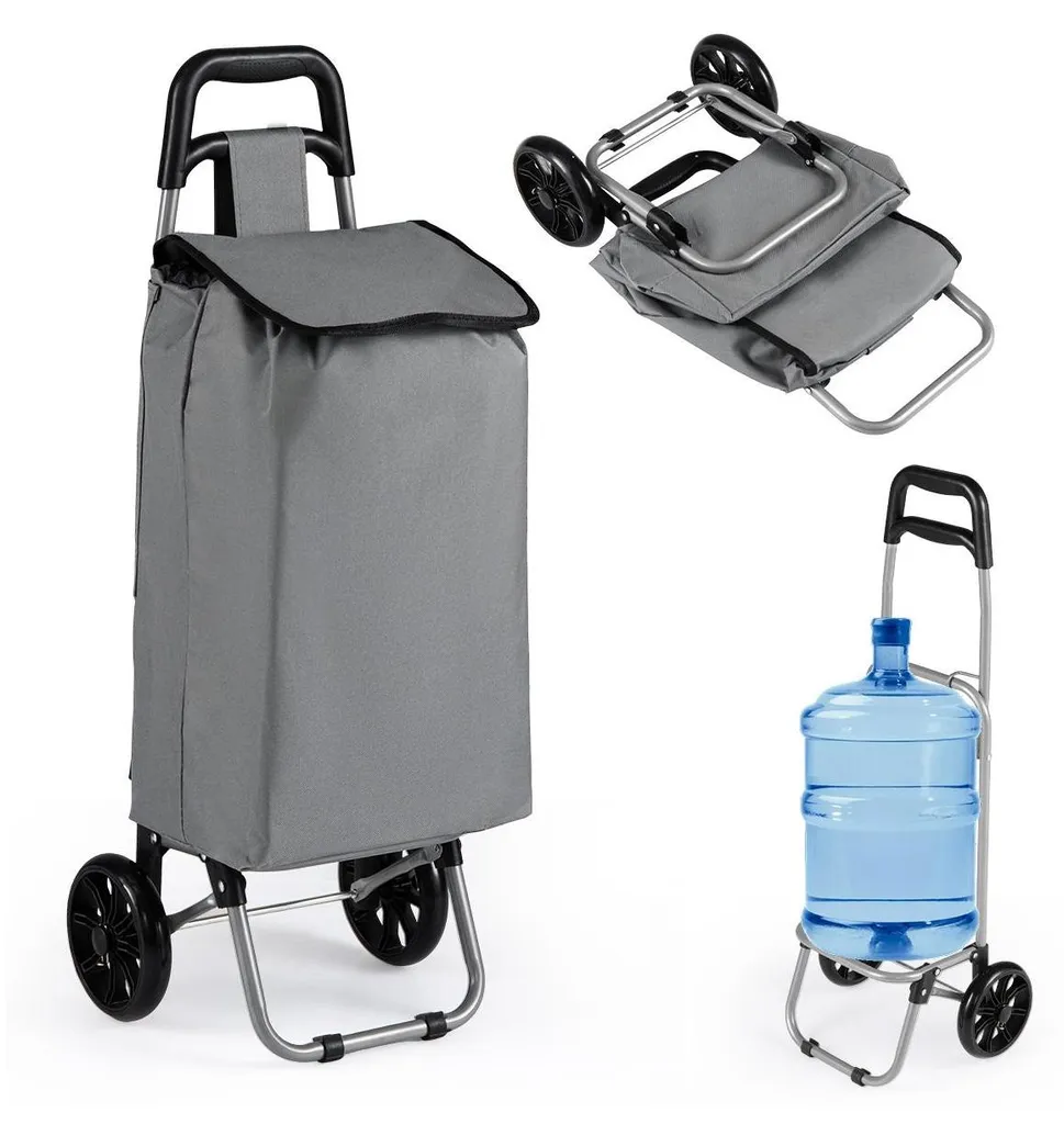 Poussette de marché pliable 35L avec roulettes et sac gris amovible