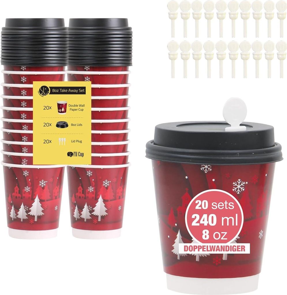 filcup Kaffeebecher 240 ml 20er Set Flocke Auslaufsicher Doppelwandig