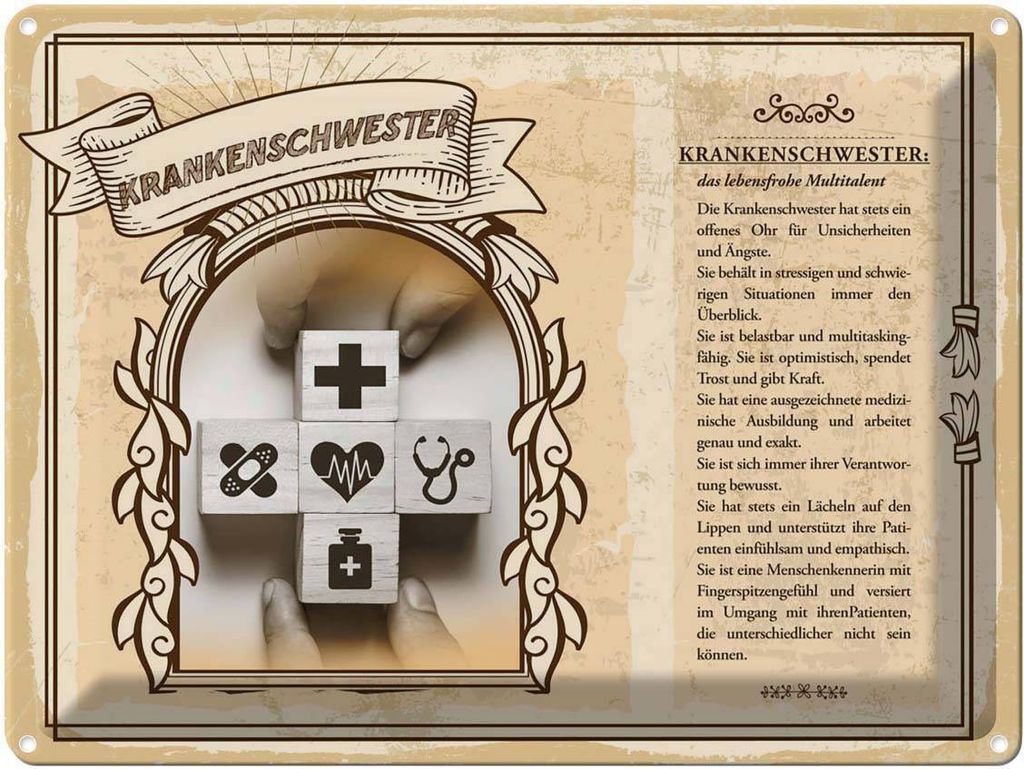 vianmo Blechschild 30x40 cm Krankenschwester Kraft Trost Mut Beruf Arbeit