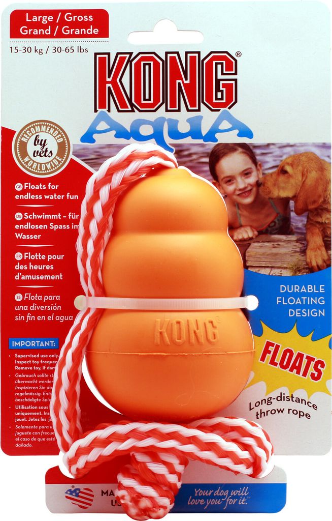 KONG Aqua M, rot mit Seil - Kauspielzeug aus Naturgummi für Produktbild 