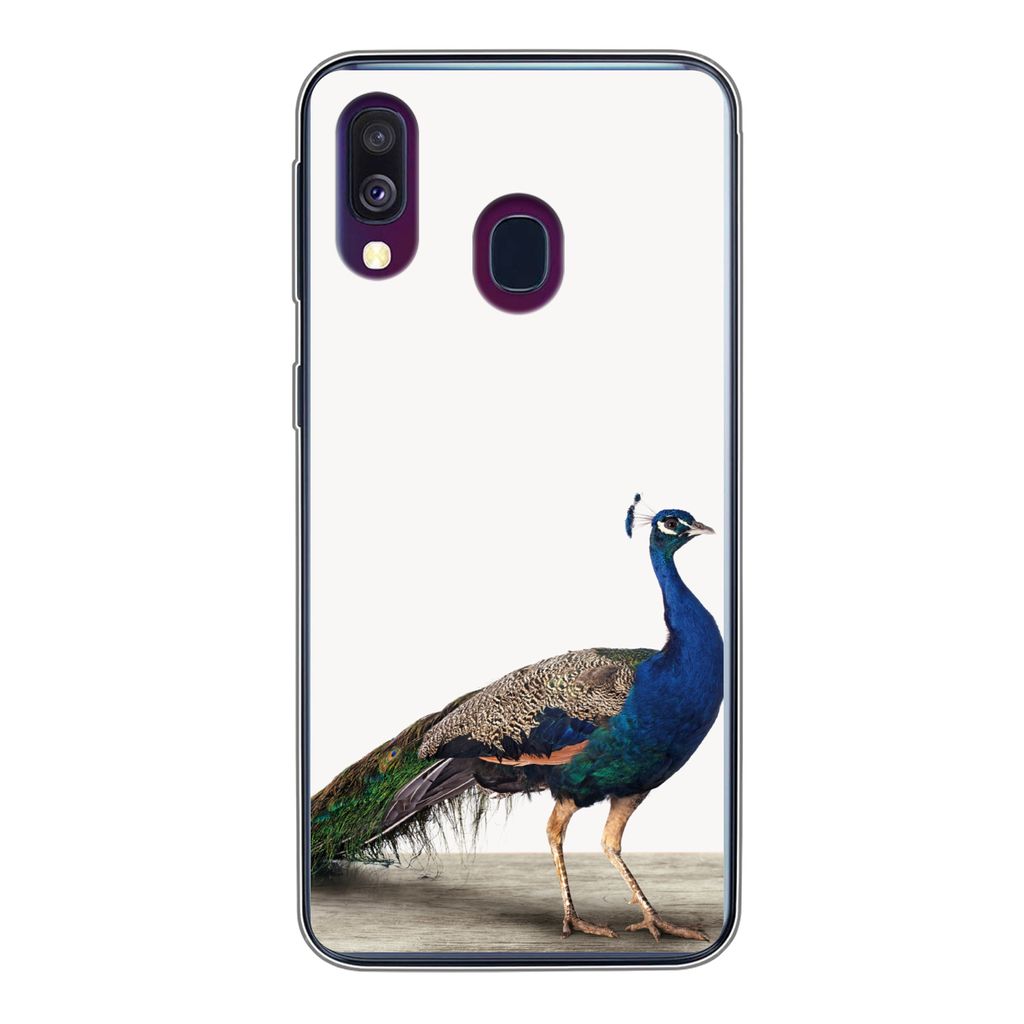 MuchoWow Handyhülle Schutzhülle Hülle für Samsung Galaxy A40 Pfau - Federn - Vogel - Kinder - Jungen - Mädchen Silikon Softcase Handy Hülle...