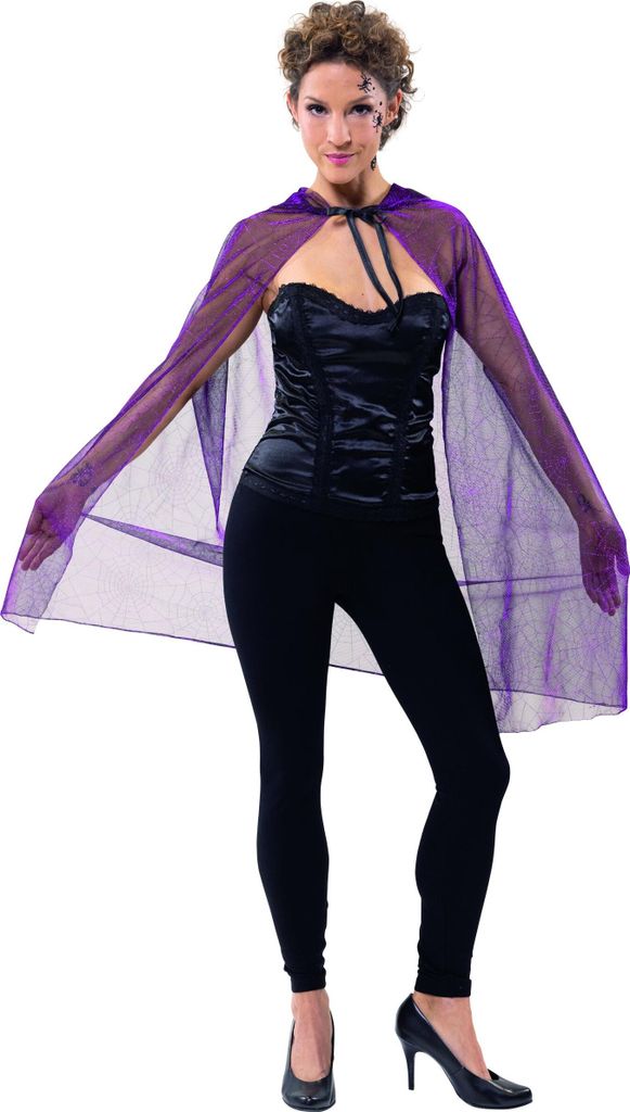 Cape Spiderweb Spinnenhexe Umhang Hexe Lila Halloween Karneval Damen Kostüm 36-42