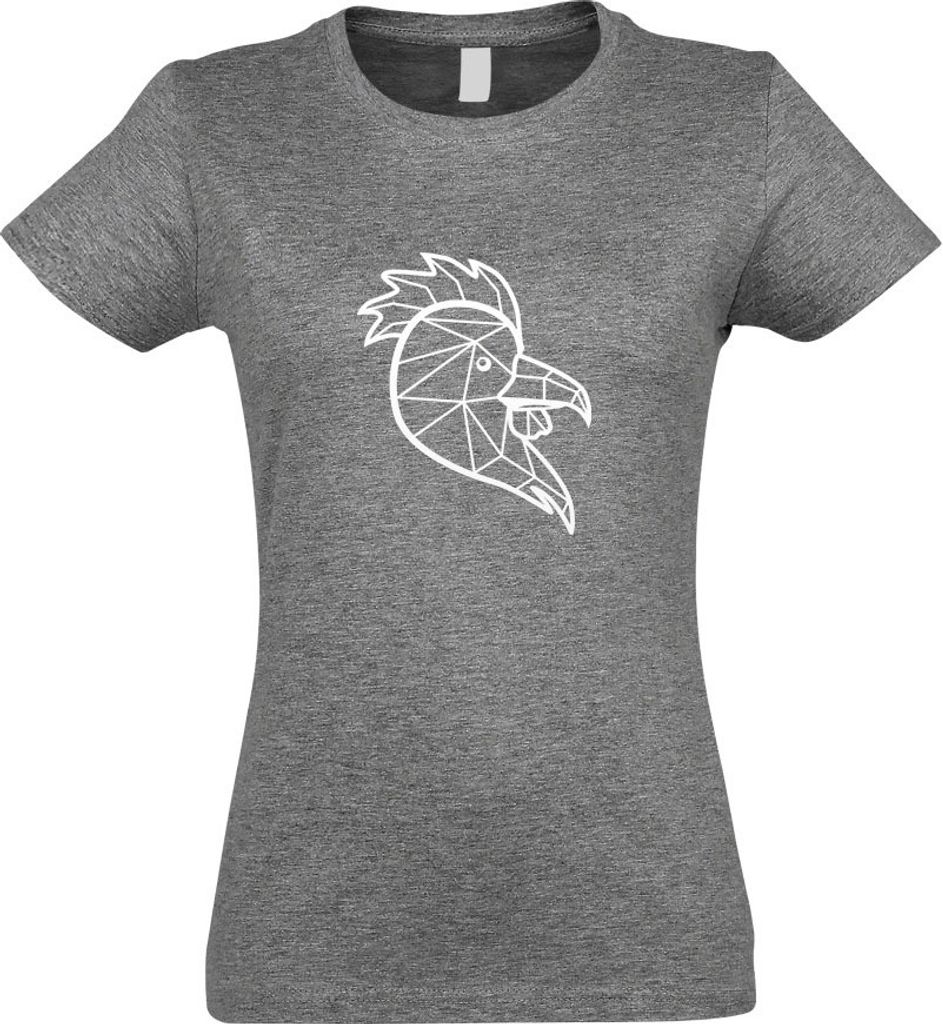 Kiwistar - T-Shirt tailliert - Damen - Graumeliert - Polygon Hahn Gockel Tier Art - mit Motiv Bedruckt - Funshirt Design - Sport - Freizeit - Damen...