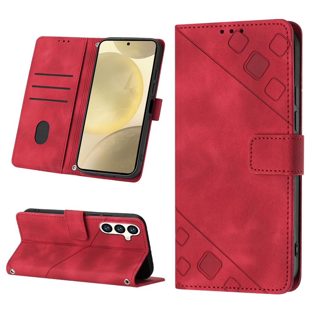 Hülle für Samsung Galaxy S25 Prägung Flip Leder Brieftasche Schutzhülle mit Ständer Rot