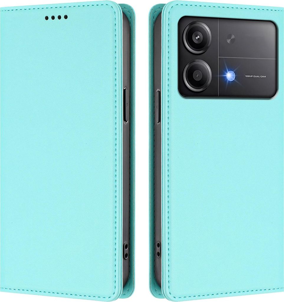 Handyhülle für Xiaomi Poco X6 Neo, Kunstleder Klapphülle Stoßfeste Magnetische Hülle mit Ständer Türkis