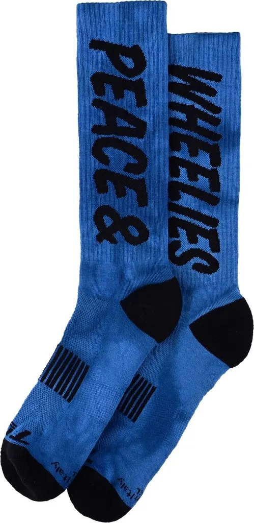 Chaussettes Anti-Ampoules Troy Lee Designs Peace & Wheelies Bleu S/M