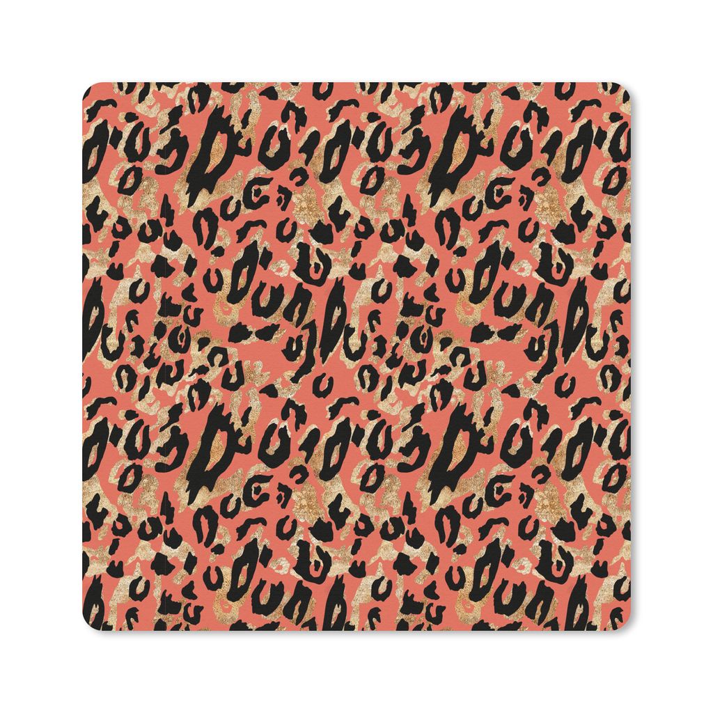 MuchoWow Mauspad Mousepad Rosa - Pantherdruck - Gold - Luxus 20x20 cm - Mousepads - Maus Mat - Pad - Mausunterlage - Desk Mat - Bureauartikeln