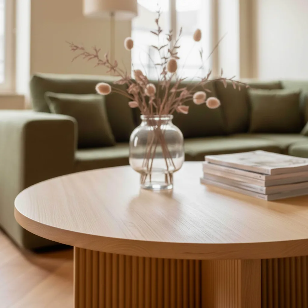 Table basse bois clair 80 cm style scandinave avec pieds compas chic