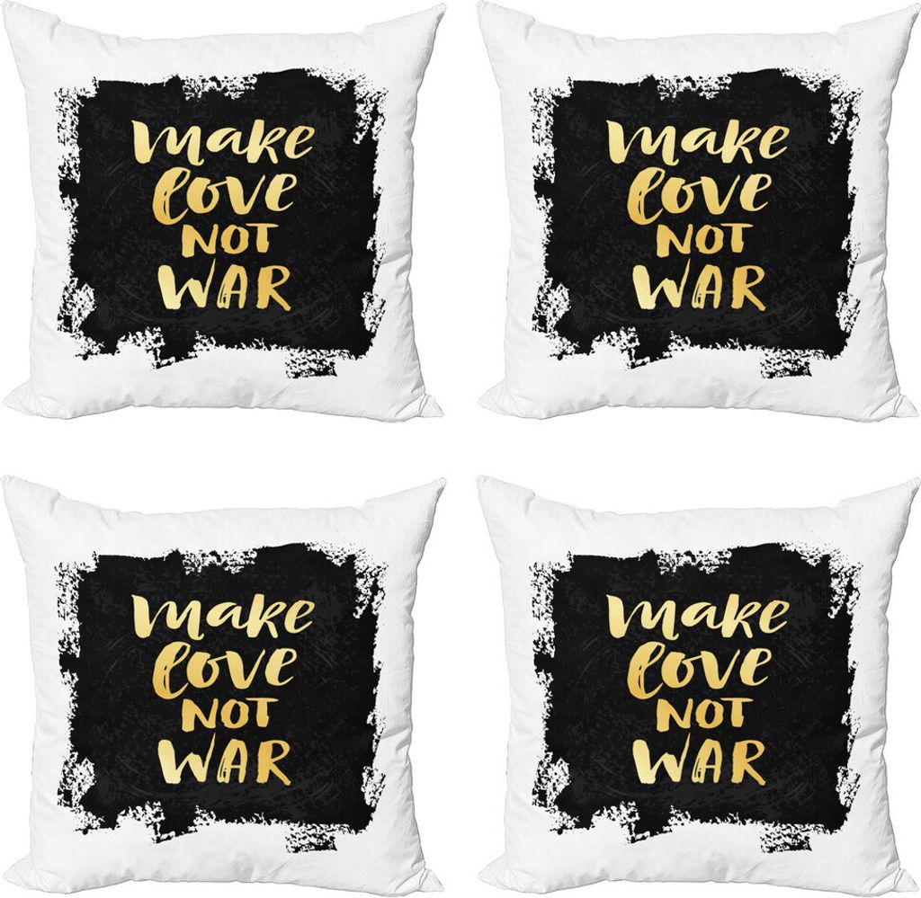 ABAKUHAUS Mädchen-Slogan Kissenbezug Set (4 Stück), Make Love Zitiert Dunkel, Moderner Doppelseitiger Digitaldruck, 40 cm x 40 cm, Koksgraue Mustard