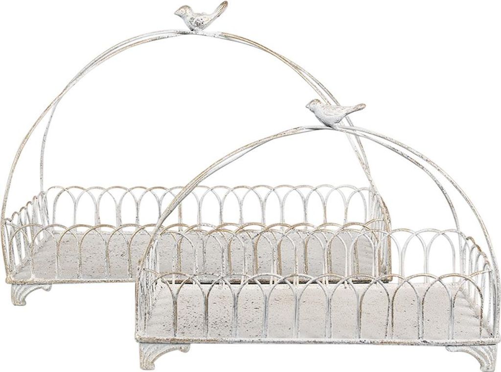 Clayre & Eef Dekorationskorb 2er Set 39x20x30/ 30x15x22 cm Weiß Metall