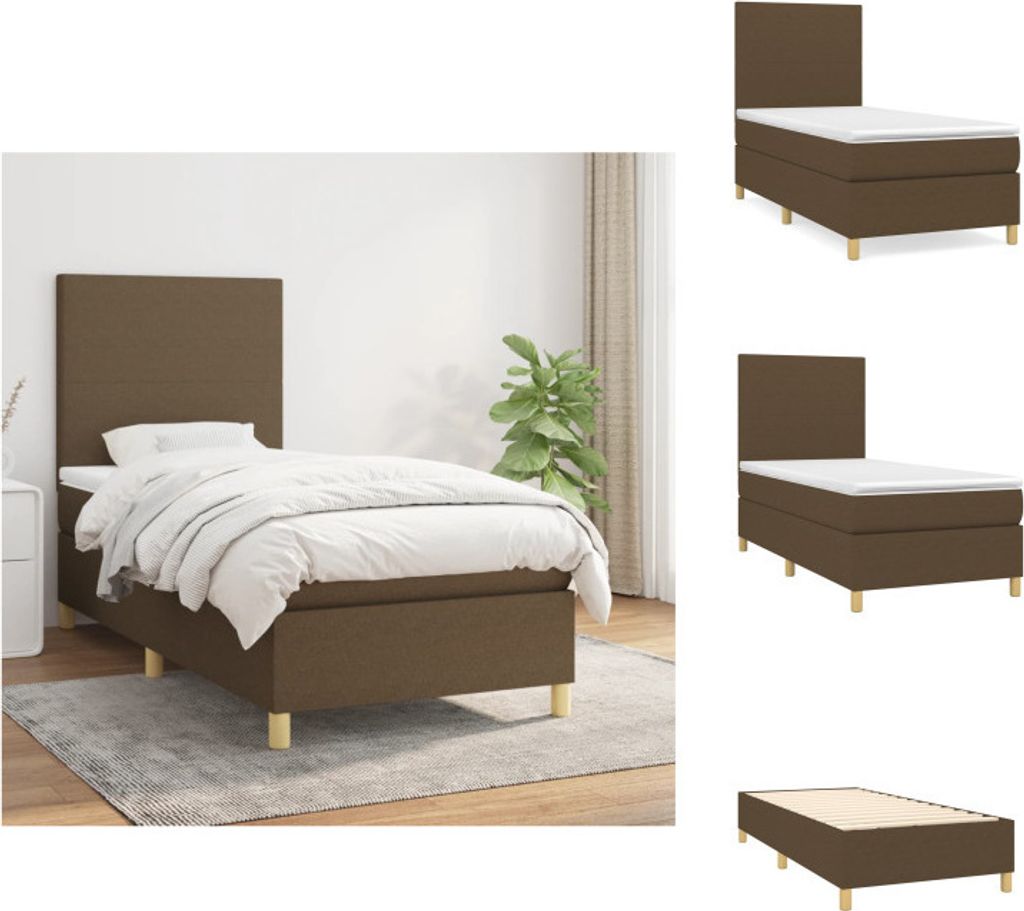 vidaXL Boxspringbett mit Matratze Dunkelbraun 100x200 cm Stoff - Betten & Bettgestelle