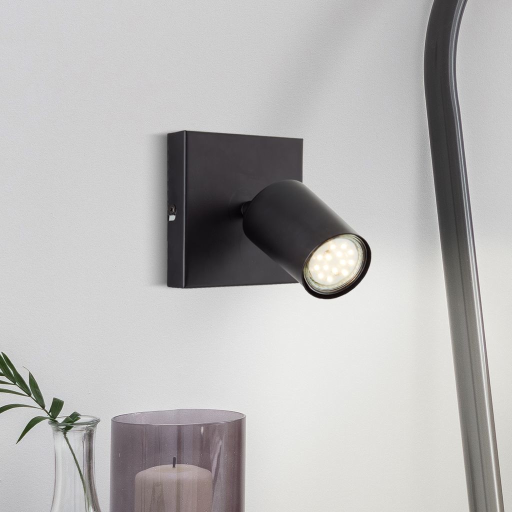 BRILLIANT schwarzer Wandspot JELLO | Deckenspot mit wechselbarem LED Leuchtmittel | 1x 4,5W 345 Lumen 3000 Kelvin | Metall