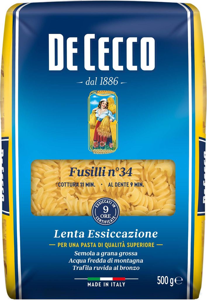 5x Pasta De Cecco 100% Italienisch Fusilli n. 34 Nudeln 500g