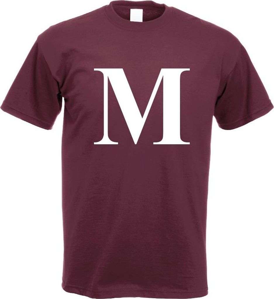 Kiwistar - T-Shirt - Burgund - Buchstabe M - Alphabet Motiv Bedruckt Funshirt Design Print - mit Motiv Bedruckt - Funshirt Design - Sport - Freizei...