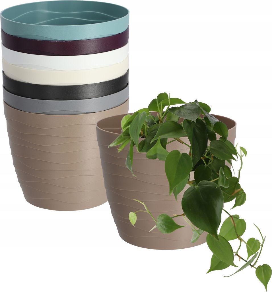 KADAX Blumentopf aus Kunststoff "Ufra", einfacher Pflanztopf, runder Topf, 19 cm, Beige
